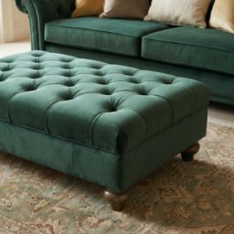 Sofa Style Chesterfield Velvet Footstool in Bottle Green