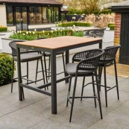 Harbour Lifestyle Kalama 4 Seat Rectangular Bar Set with Teak Table in Charcoal