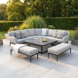 Harbour Lifestyle Luna Deluxe Outdoor Fabric Square Corner Dining Set with Rising Table in Oyster Grey