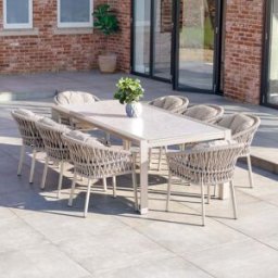 Harbour Lifestyle Pello 8 Seat Extending Dining Set with Ceramic Table in Fawn