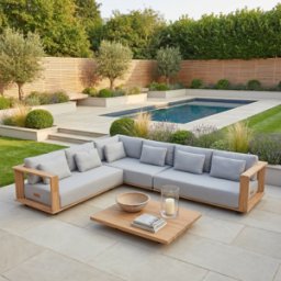 Harbour Lifestyle Eternity Left Hand Teak Corner Group in Light Grey