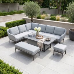 Harbour Lifestyle Luna Outdoor Fabric Rectangular Corner Dining Set with Rising Table in Oyster Grey (Left Hand)