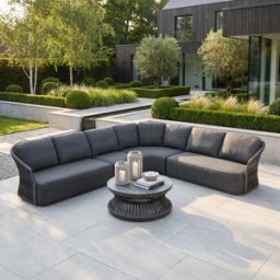 Harbour Lifestyle Pello Deluxe Curved Sofa Set with Round Coffee Table in Grey