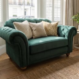 Sofa Style Chesterfield Velvet Loveseat in Bottle Green