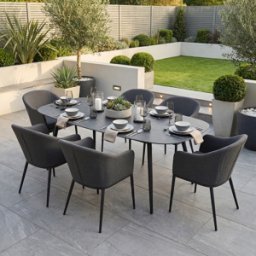 Harbour Lifestyle Luna 6 Seat Outdoor Fabric Oval Ceramic Dining Set in Grey