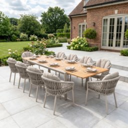 Harbour Lifestyle Pello 10 Seat Extending Dining Set with Teak Table in Fawn