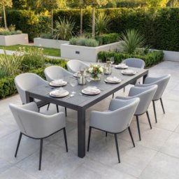 Harbour Lifestyle Luna 8 Seat Outdoor Fabric Extending Ceramic Dining Set in Oyster Grey