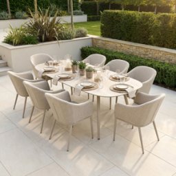 Harbour Lifestyle Luna 8 Seat Outdoor Fabric Oval Ceramic Dining Set in Fawn