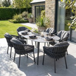 Harbour Lifestyle Pello 6 Seat Oval Dining Set with Ceramic Table in Grey