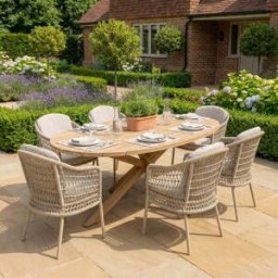 4 Seasons Outdoor Puccini 6 Seat Oval Dining Set in Latte