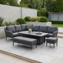 Harbour Lifestyle Luna Outdoor Fabric Rectangular Corner Dining Set with Rising Table in Grey (Left Hand)