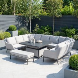 Harbour Lifestyle Luna U-Shape Outdoor Fabric Corner Dining with Rising Table in Oyster Grey