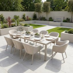 Harbour Lifestyle Luna 8 Seat Outdoor Fabric Extending Ceramic Dining Set in Fawn
