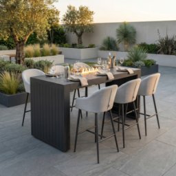 Harbour Lifestyle Luna 6 Seat Outdoor Fabric Ceramic Firepit Bar Set in Oyster Grey