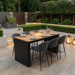 Harbour Lifestyle Luna 6 Seat Outdoor Fabric Teak Firepit Bar Set in Grey