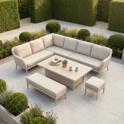 Harbour Lifestyle Luna Outdoor Fabric Rectangular Corner Dining Set with Rising Table in Fawn (Left Hand)