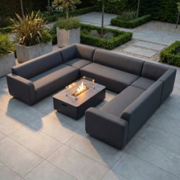 Harbour Lifestyle Luna U-Shape Outdoor Fabric Sofa Set with Firepit Coffee Table in Grey