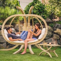 Amazonas Globo Royal Double Seater Hanging Chair Set Weatherproof in Natura White