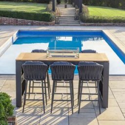 Harbour Lifestyle Monterrey 6 Seat Rope Teak Firepit Bar Set in Grey