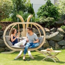 Amazonas Globo Royal Double Seater Hanging Chair Set Weatherproof in Taupe Silver