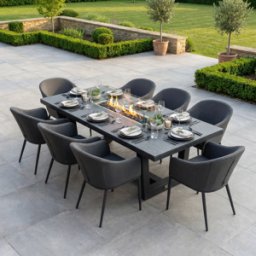 Harbour Lifestyle Luna 8 Seat Outdoor Fabric Rectangular Ceramic Firepit Dining Set in Grey