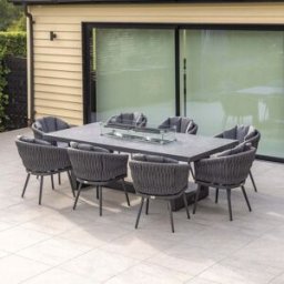 Harbour Lifestyle Palma 8 Seat Rope Rectangular Ceramic Firepit Dining Set in Grey