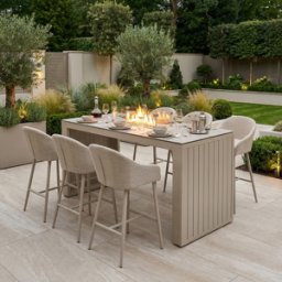 Harbour Lifestyle Luna 6 Seat Outdoor Fabric Ceramic Firepit Bar Set in Fawn