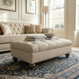 Sofa Style Chesterfield Footstool in Beige