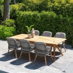 4 Seasons Outdoor Sempre 6 Seat Rectangular Dining Set with Teak Table in Light Grey