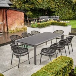 Harbour Lifestyle Kalama 8 Seat Rectangular Extending Dining Set with Ceramic Table in Charcoal