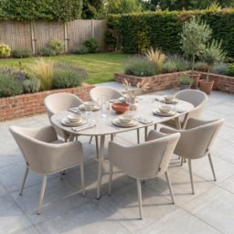 Harbour Lifestyle Luna 6 Seat Outdoor Fabric Oval Ceramic Dining Set in Fawn