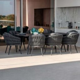 Harbour Lifestyle Palma 8 Seat Rope Oval Dining Set with Ceramic Table in Grey