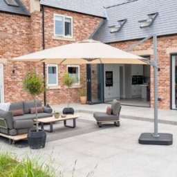 Harbour Lifestyle Ares 3m Square Cantilever Parasol with Solar powered LED Lights in Beige