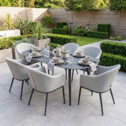 Harbour Lifestyle Luna 6 Seat Outdoor Fabric Oval Ceramic Dining Set in Oyster Grey