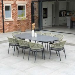 Harbour Lifestyle Kalama 8 Seat Rope Oval Dining Set with Ceramic Table in Olive Green