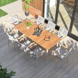 Harbour Lifestyle Tellaro 8 Seat Rectangular Dining Set with Teak Table in Latte