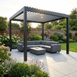 Harbour Lifestyle PergoSTET Deluxe Frame Only 3m x 3m Square Pergola with Motorised LED Louvres in Grey
