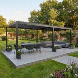 Harbour Lifestyle PergoSTET Deluxe Frame Only 3m x 7m Rectangular Pergola with Motorised LED Louvres in Grey