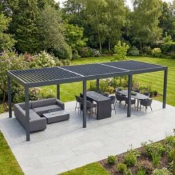 Harbour Lifestyle PergoSTET Deluxe Frame Only 3m x 9m Rectangular Pergola with Motorised LED Louvres in Grey