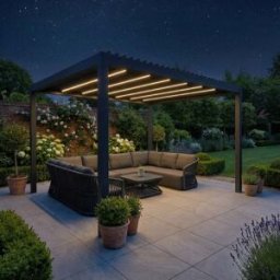 Harbour Lifestyle PergoSTET Deluxe Frame Only 3m x 4m Rectangular Pergola with Motorised LED Louvres in Grey