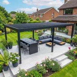 Harbour Lifestyle PergoSTET Deluxe Frame Only 3m x 6m Rectangular Pergola with Motorised LED Louvres in Grey