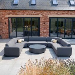 Harbour Lifestyle Luna U-Shape Outdoor Fabric Curved Corner Group with Round Coffee Table in Grey