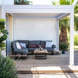 Harbour Lifestyle PergoSTET Plus 3m x 3m Square Pergola with 3 Drop Sides and LED Lighting in White