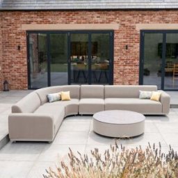 Harbour Lifestyle Luna Outdoor Fabric Large Curved Corner Group Set with Round Coffee Table in Fawn