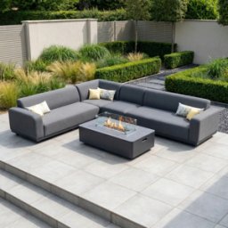Harbour Lifestyle Luna Outdoor Fabric Large Corner Group Set with Firepit Coffee Table in Grey