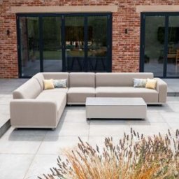Harbour Lifestyle Luna Outdoor Fabric Large Corner Group Set with Coffee Table in Fawn