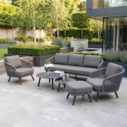 Harbour Lifestyle Dekota 3 Seat Rope Sofa Set with Coffee Tables and Footstool in Charcoal