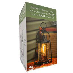 Evergreen 14” Franklin Solar LED Lantern Vintage Glass Design Edison