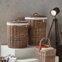 Pacific Lifestyle - Bali Grey Kubu Set of 2 Round Lined Linen Baskets