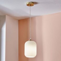 Pacific Lifestyle - Alessia White Glass and Gold Metal Ribbed Glass Pendant